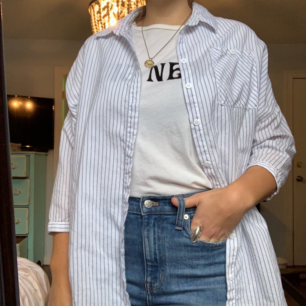 White stripe button down shirt